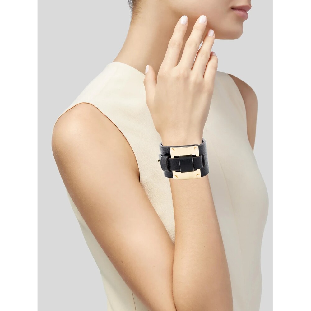 India Hicks Lady P Cuff Womens Black Pebbled Leather Buckle Jewelry Retired